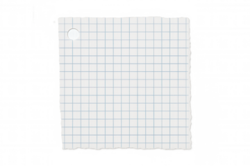 Torn graph paper sheet with ripped edges and hole, empty blank space for writing, transparent background