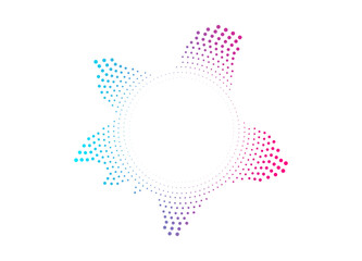 Glowing neon sound wave circle with oscillating dots. Bright audio visualization. Vector illustration for music, radio, or tech designs.