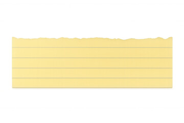 Blank yellow torn paper strip with lines, copy space for message, memo, or note on transparent background