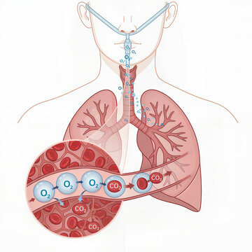 Concept for respiratory therapy, gas diffusion, pulmonary circulation, and medical device usage.
