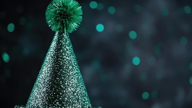 A festive green Christmas hat with a fluffy pom pom on top, perfect for holiday celebrations or winter events