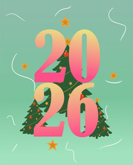 Abstract 2026 New Year Christmas Tree Dark Night Sky Celebration Banner
