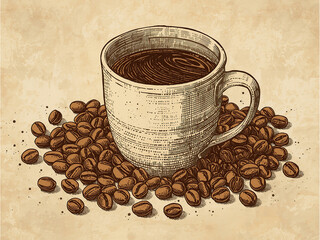 coffee beans and cup