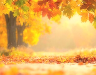 木漏れ日差す紅葉の一本道