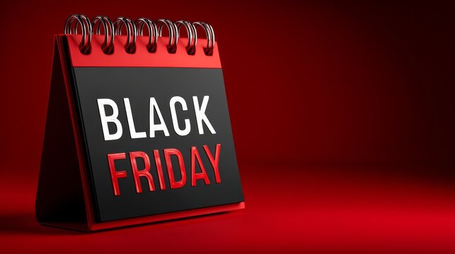 Black Friday Calendar Icon on Red Background Symbolizing Shopping Event