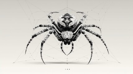 Intricate Spider Illustration with Geometric Shapes and Minimalistic Style
