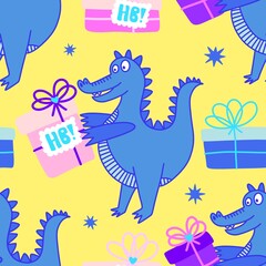 Obraz premium Birthday party seamless crocodile pattern for wrapping paper and fabrics and linens and kids clothes print