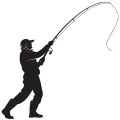 Fisherman holding rod overhead silhouette