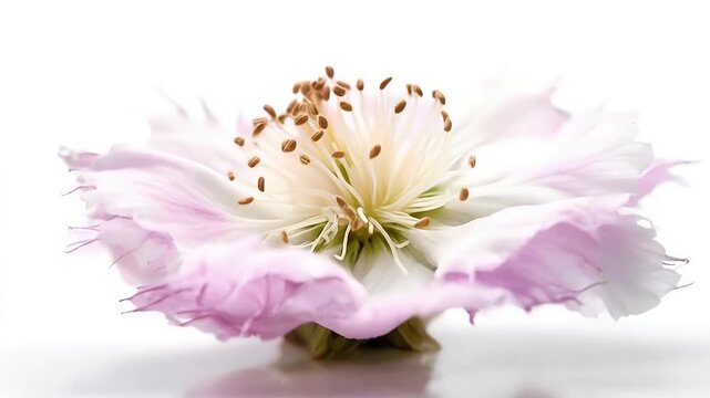 Macro floral detail showing delicate pale pink petals and white stamen center.