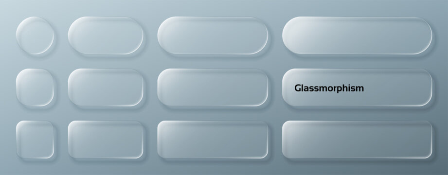 Set of glass morphism elements. Gui components set. Modern translucent design for ui ux web application. Clean buttons.