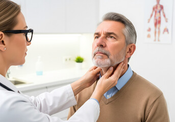 Doctor Examining Patient's Neck in Medical Office examination