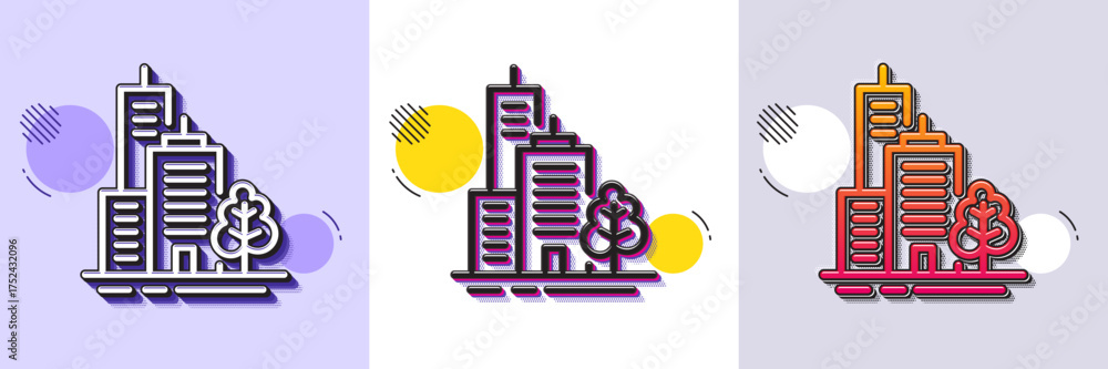 Wall mural skyscraper buildings line icon. halftone dotted pattern. gradient icon with grain shadow. city archi