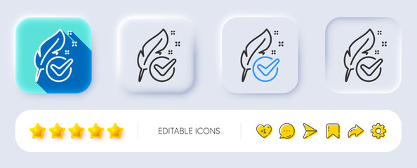 Hypoallergenic tested line icon. Neumorphic, Flat shadow, 3d buttons. Feather sign. No synthetic symbol. Line hypoallergenic tested icon. Social media icons. Vector