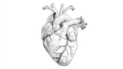 Fototapeta premium Intricate Wireframe Heart Model in Monochrome Artistic Design for Medical Illustrations