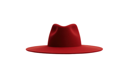 Isolated red hat with wide brim on black background, well-lit studio shot