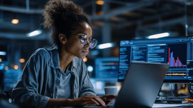 Engineer programming neural networks on a laptop to develop advanced AI models aimed at refining decisionmaking processes in a hightech workspace. - Powered by Adobe