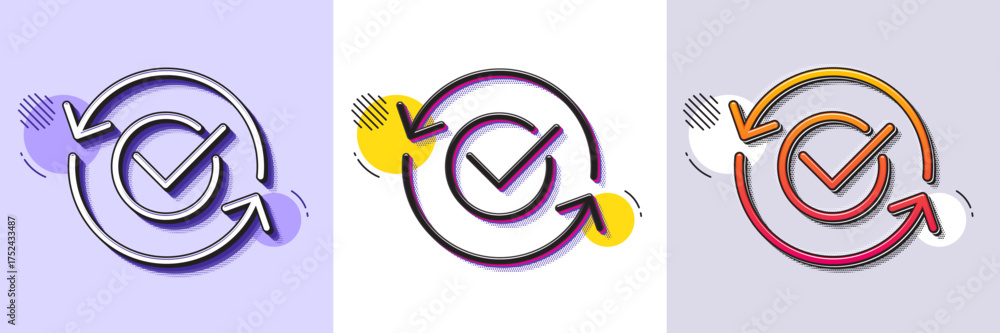 Wall mural approved line icon. halftone dotted pattern. gradient icon with grain shadow. accepted or confirmed 