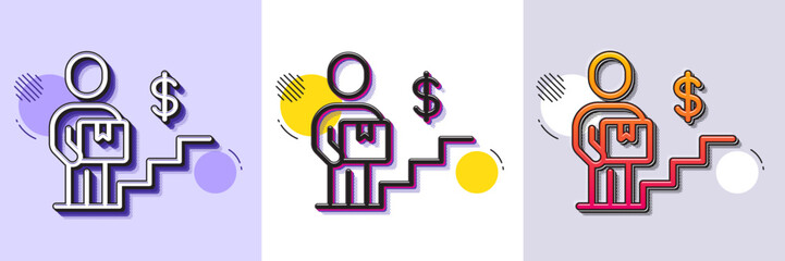 Delivery man line icon. Halftone dotted pattern. Gradient icon with grain shadow. Courier with package sign. Payable service symbol. Line delivery man icon. Various designs. Vector