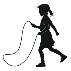 Child holding skipping rope silhouette