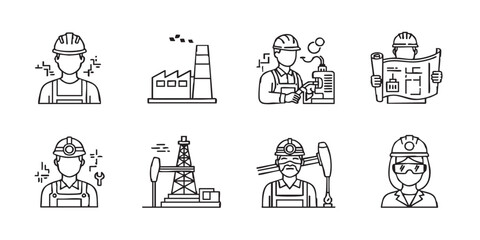 Set of industrial worker engineer icons vector

