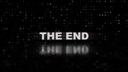 THE End text centered with a distorted static background appearance. Suitable for digital media designs, technology concepts, multimedia projects. - Powered by Adobe
