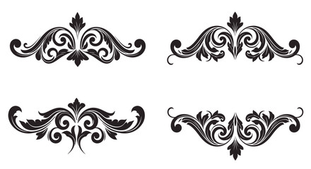 Elegant black floral ornaments and swirling designs on a white background