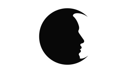 A striking black silhouette of a face and crescent moon design