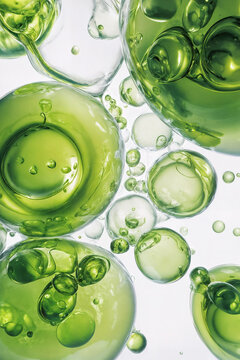 Close-up of green gel facial serum drops	