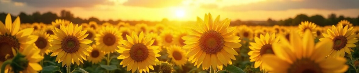 Obraz premium Sunflowers Basking in Golden Afternoon Sunlight A Vibrant Summer Field Displaying Natures Beauty