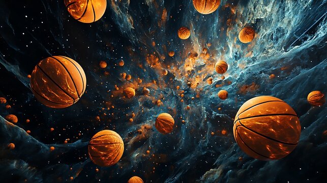 Close up of a spoon bubble and a drop of water with an orange basketball sport design symbol - Powered by Adobe