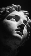 Black and white marble bust of a man with detailed features
