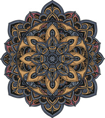 Detailed colorful mandala vector illustration, ornamental geometric floral pattern, symmetrical bohemian art design for meditation, yoga, and decorative projects