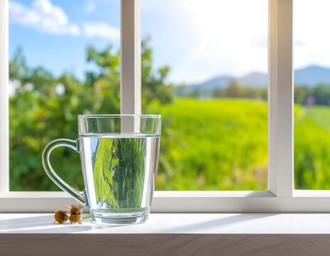 Fototapeta Glass of water, window view