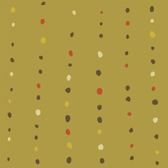 Vector abstract seamless pattern with red and yellow polka dot on olive. Hand painted illustration for design, print, fabric or background.