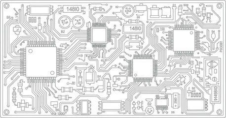 Detailed schematic diagram of an electronic circuit board with components and connections