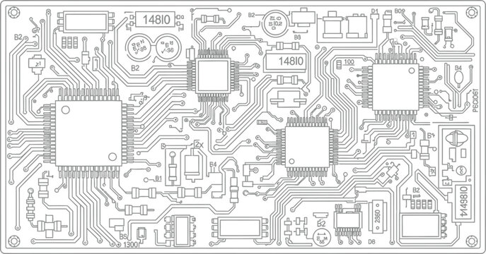 Detailed schematic diagram of an electronic circuit board with components and connections
