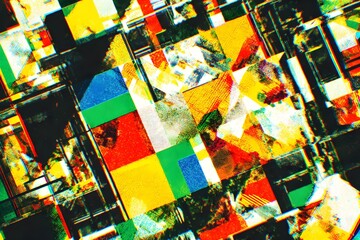 Obraz premium Abstract geometric composition with vibrant colors and intricate details.