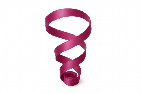 Pink satin ribbon creating a decorative spiral loop, unwinding curl, on transparent background - Powered by Adobe