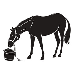 Horse drinking from bucket silhouette