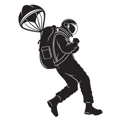 Astronaut floating with jetpack silhouette