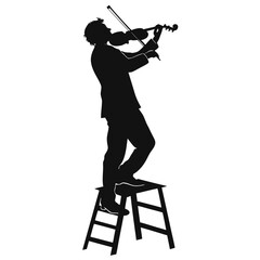 Violinist standing on stool silhouette