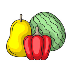A Vibrant Still Life Composition Featuring a Yellow Pear Red Bell Pepper and a Green Watermelon Slice with a Transparent Background Ideal for Healthy Eating and Food Related Designs