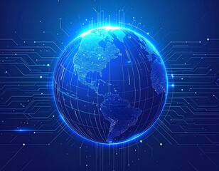 Digital globe with circuit lines symbolizing global AI network and connectivity, vector illustration