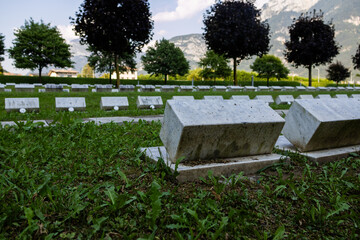 Cemetery of the Vajont with graves of the victims in Longarone, Italy