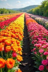 Sun-Drenched Colorful Flowers Ready for Harvest A Vibrant, Picturesque Scene of Blooming Flowers Perfect for Floral Arrangements and Landscaping