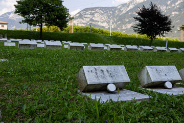Cemetery of the Vajont with graves of the victims in Longarone, Italy