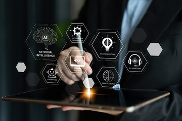 AI learning system involves deep learning, supervised machine learning, and natural language processing. AI learning diagram shows how AI advances learn in automation and data processing. Spline