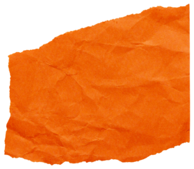 Abstract scrap of bright orange crumpled paper, isolated element to create autumn festive collage