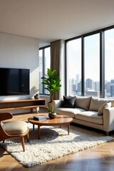 Modern Condo Living Room Stylish Minimalist Design with Abundant Natural Light, Perfect for Relaxation and Entertaining