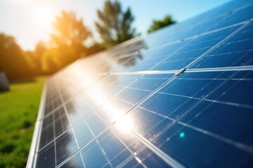 Sparkling Solar Panels Clean Energy Glistening in Bright Sunlight, a Symbol of Sustainable Technology and Environmental Protection